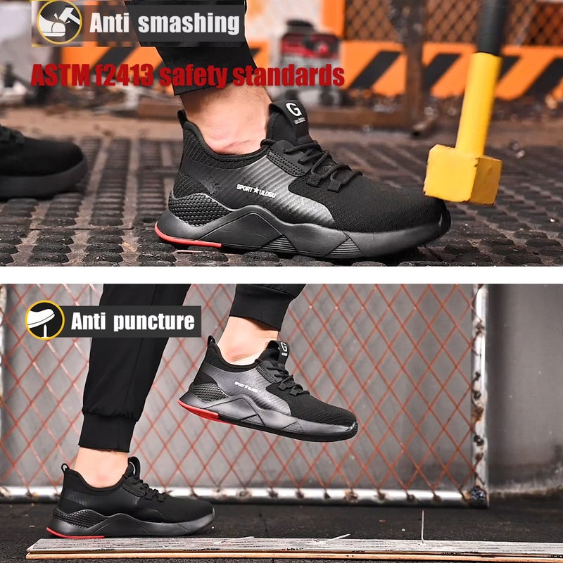 Ulogu Steel Toe Shoes Men Waterproof Lightweight Work Sneakers Safety Athletic Alloy Roofing Construction Composite Indestructible Warehouse Tennis Zapatos de Trabajo para Hombres seguridad Acero Black - Image 5
