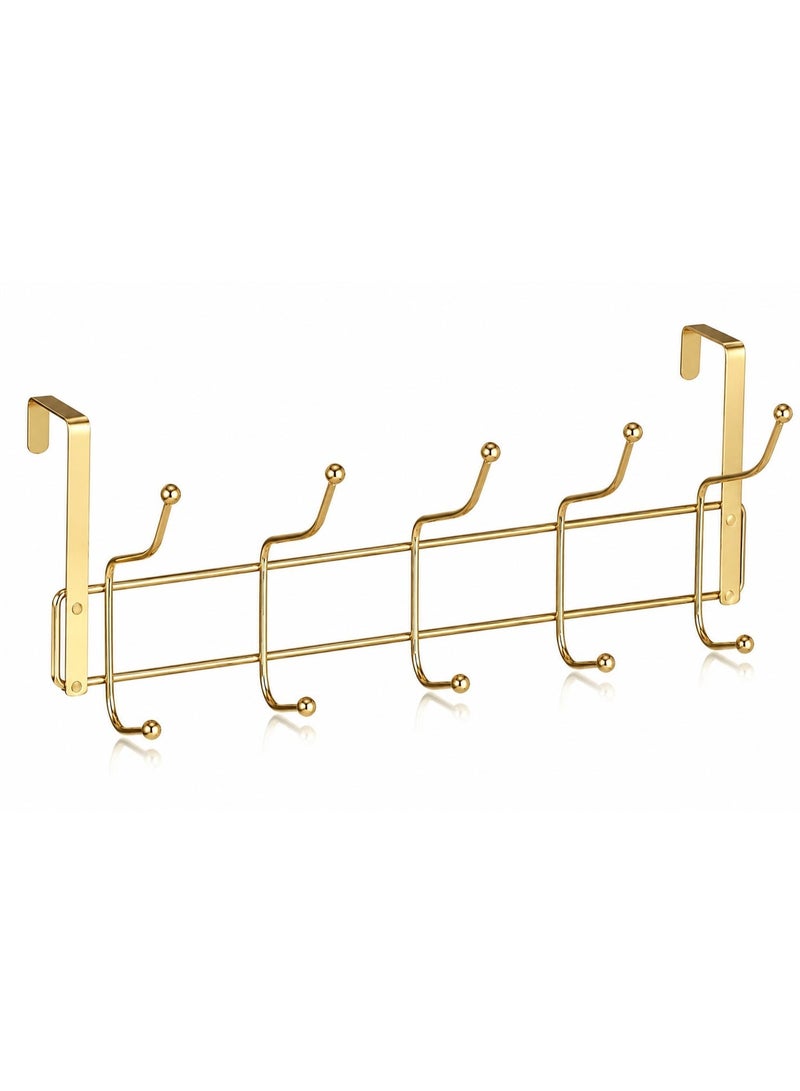 Premium Over-the-Door 5-Hook Metal Organizer Rack (Gold) - Heavy Duty Hanger for Clothes, Towels & Bags - Image 1