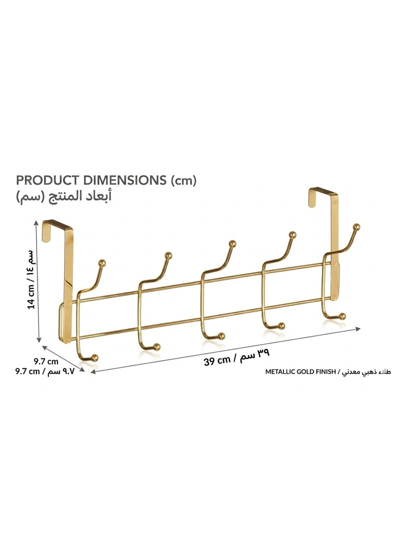 Premium Over-the-Door 5-Hook Metal Organizer Rack (Gold) - Heavy Duty Hanger for Clothes, Towels & Bags - Image 3