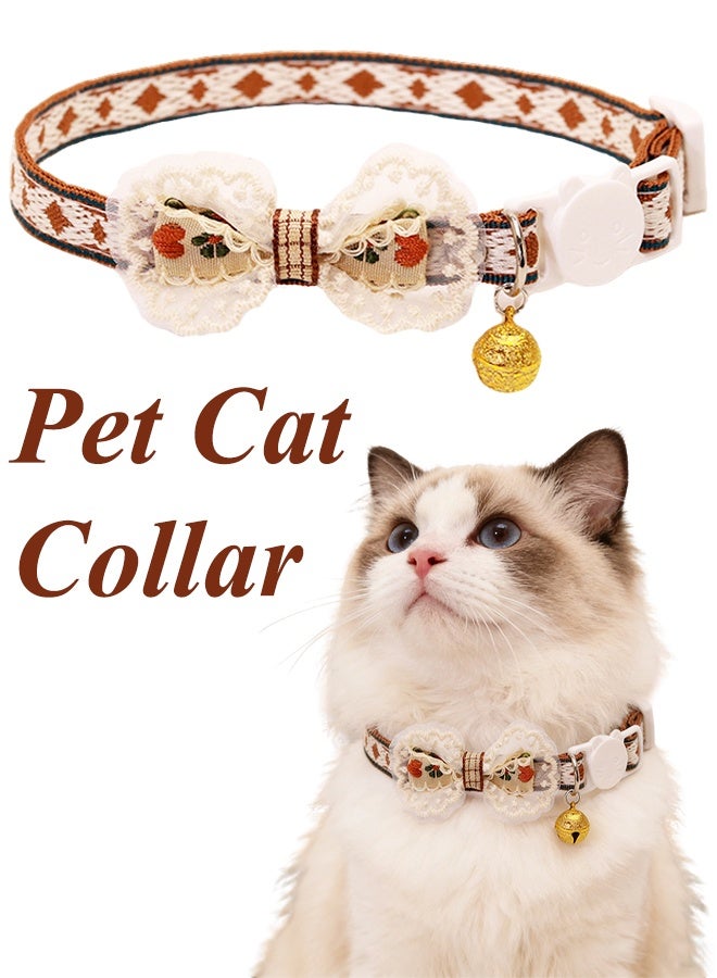 Cute Cat Collar with Lace Bow Bell Pendant Adjustable size Anti-choking Suitable for cats and other small pets - Image 1