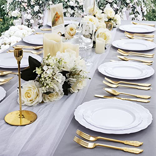 DaYammi 60PCS White Plastic Plates, Heavy Duty White Disposable Plates Premium 10inch Dinner Plates Hard Plastic Plates Disposable for Party Wedding Bridal Shower - Image 4