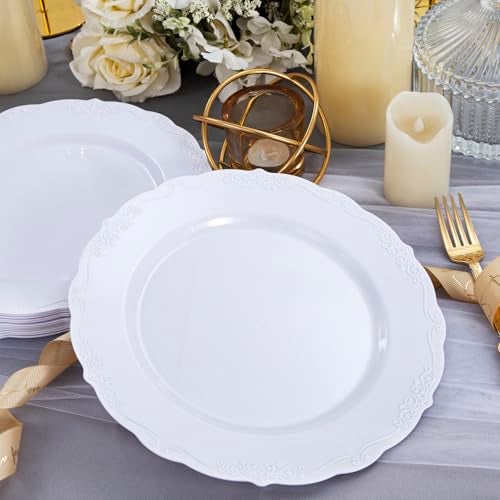 DaYammi 60PCS White Plastic Plates, Heavy Duty White Disposable Plates Premium 10inch Dinner Plates Hard Plastic Plates Disposable for Party Wedding Bridal Shower - Image 2