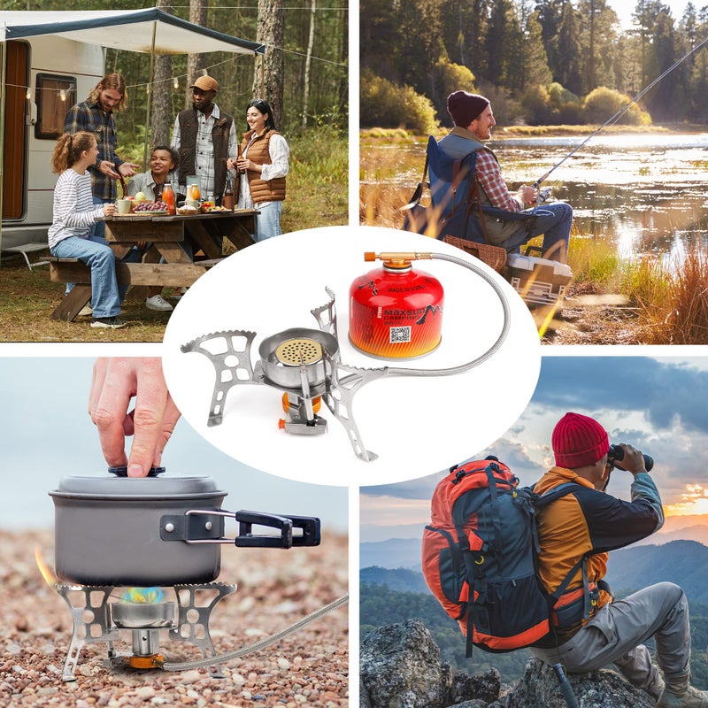 RIDEIWAKE Camping Stove with Fuel Canister Adapter Portable Collapsible Gas Stove with Piezo Ignition-3900W-Lightweight-Windproof-Butane Adapter Camping and Backpacking Mini Stove Kit for Hiking - Image 5