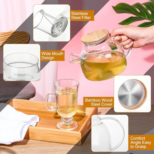 Mivana 1000ML Glass Teapot with Removable Filter Spout and Bamboo Lid, Stovetop Safe Tea Pot, Loose Leaf, Blooming Tea (MV-03) - Image 4
