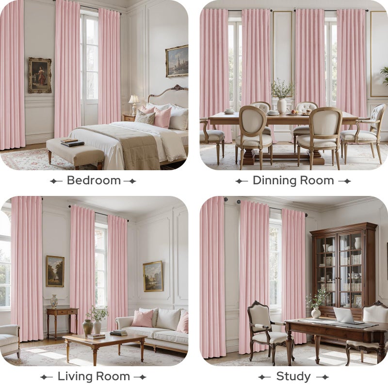 HOMEIDEAS 100% Blackout Pink Velvet Curtains, Thermal Noise Reduction Luxury Velvet Curtains for Bedroom Preppy Room Decor, Living Room, 52 X 84 Inch, 2 Panels - Image 2