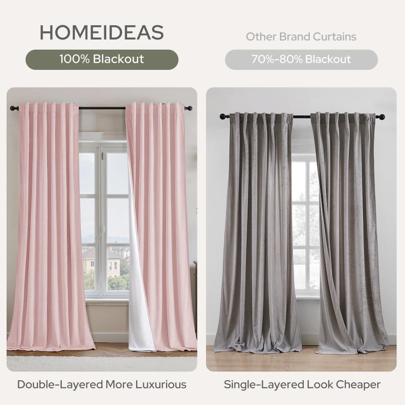HOMEIDEAS 100% Blackout Pink Velvet Curtains, Thermal Noise Reduction Luxury Velvet Curtains for Bedroom Preppy Room Decor, Living Room, 52 X 84 Inch, 2 Panels - Image 5