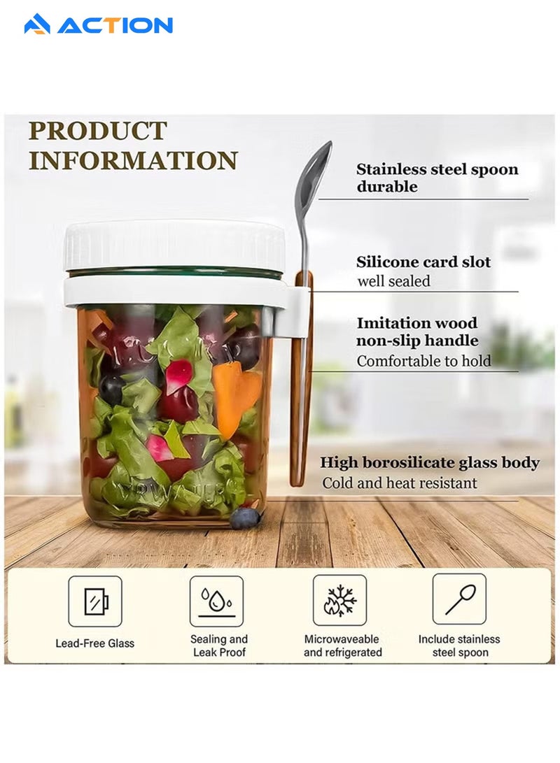 ACTION 4 Pack 350ml Glass Jars, Overnight Oats Containers with Lids and Spoons, Food Storage Containers for Milk, Cereal, Fruit - Image 2