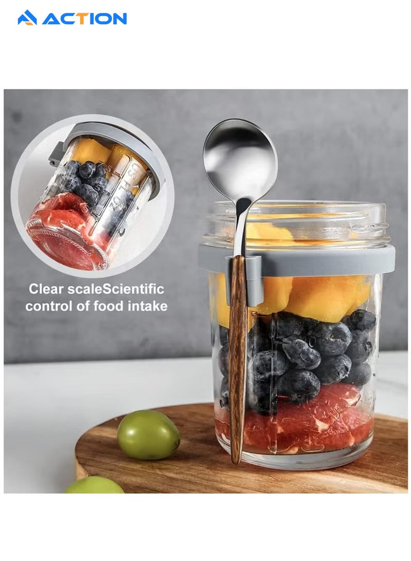 ACTION 4 Pack 350ml Glass Jars, Overnight Oats Containers with Lids and Spoons, Food Storage Containers for Milk, Cereal, Fruit - Image 3