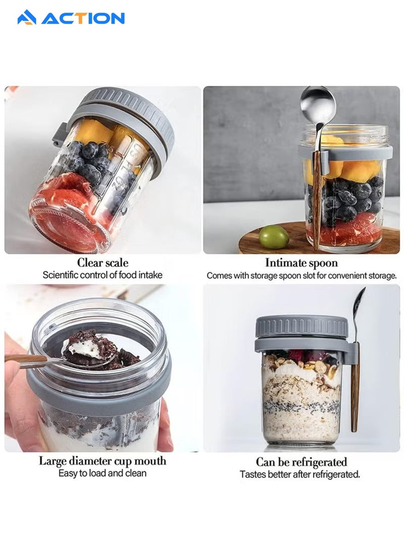 ACTION 4 Pack 350ml Glass Jars, Overnight Oats Containers with Lids and Spoons, Food Storage Containers for Milk, Cereal, Fruit - Image 4
