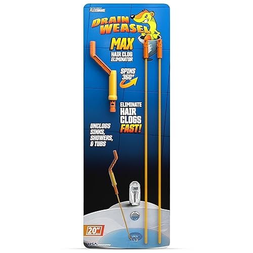 FlexiSnake Drain Weasel MAX Drain Hair Clog Remover Tool with Rotating Handle and 2 Wand Refills, Made in the USA, 20 inch - Image 1