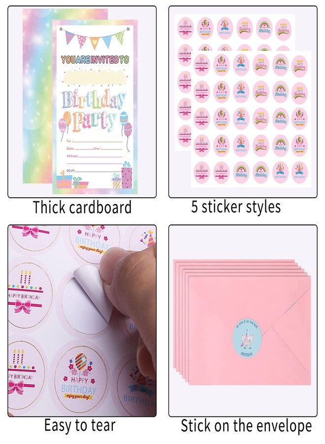 Idealmuzik 30 Pack Cute Birthday Party Invitations for Girls with Envelopes and Stickers, Party Decorations Supplies for Baby Shower and Birthday Party - Image 3
