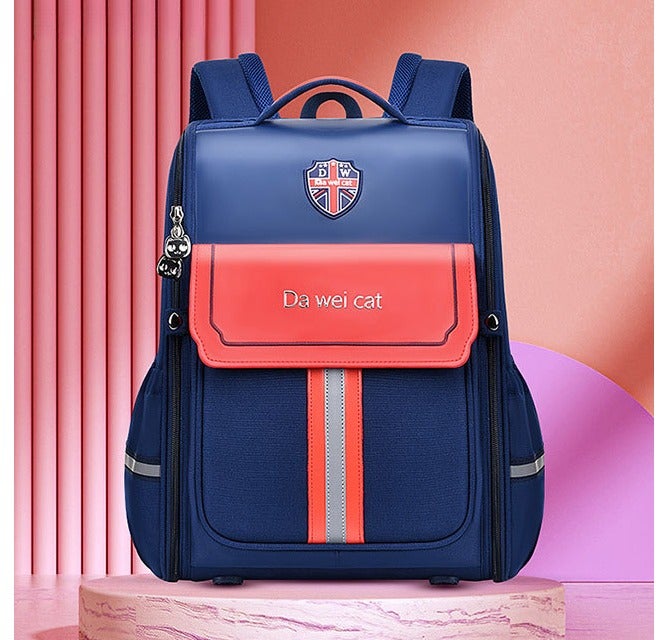 Kids School Backpack British Style 6-10 Years, School Supplies Large Capacity Waterproof Spine-Protective Wear-Resistant  Bag - Image 1