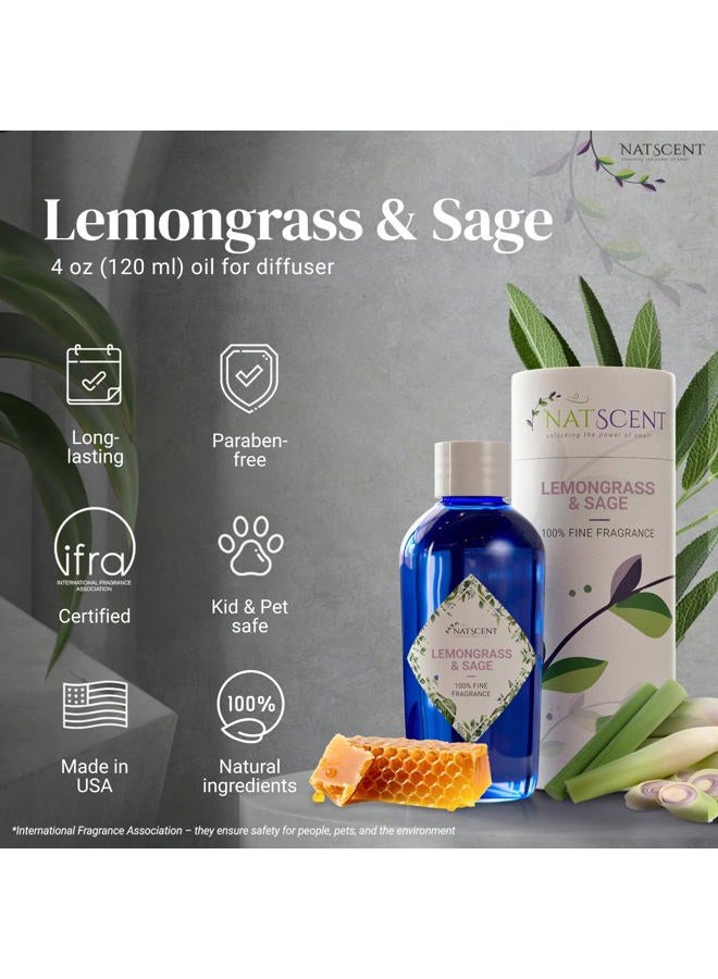 Natscent Lemongrass & Sage Essential Oils for Diffusers for Home, Nature-derived Essential Oil, Long-Lasting & Family-Friendly Diffuser Oils Scents, IFRA Certified, Cold Air & Ultrasonic - 16 oz - Image 2