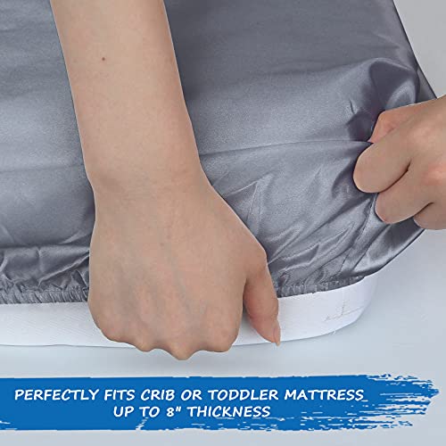 Coldwind Crib Sheets for Boys, Satin Fitted Crib Sheet Soft & Silky Baby Mattress Sheet (52"x28"x8") for Baby Boys and Girls, Great for Baby with Hair and Skin, Grey - Image 4
