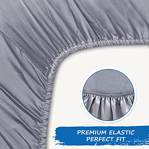Coldwind Crib Sheets for Boys, Satin Fitted Crib Sheet Soft & Silky Baby Mattress Sheet (52"x28"x8") for Baby Boys and Girls, Great for Baby with Hair and Skin, Grey - Image 3