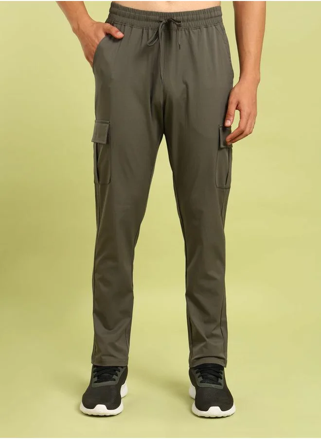 تكنوسبورت Technosport Men Solid Slim Fit Cargo Track Pants with TS FLEXI