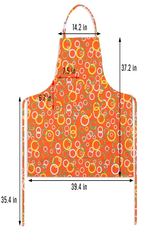 SANFERGE Canvas Plus Size Apron for Women with 2 Pockets, 39 X 38 inch Extra Large XXL Aprons, Vintage Gingham Adjustable Long Bib Chef Apron for Cooking, Kitchen, Barber, BBQ, Waitress, Orange Circle - Image 2