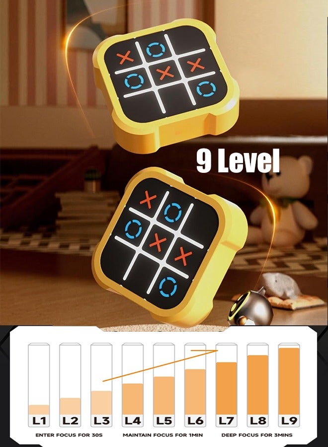 متجر الفرح صندوق ألعاب تيك تاك تو القابل لإعادة الشحن من إكس أو جيم، 4 في 1 ألعاب ذكاء وذاكرة، وحدة تحكم ألعاب ألغاز محمولة صغيرة، لعبة سفر محمولة، هدايا مثالية لجميع الأعمار من 3 سنوات فما فوق، أصفر - Image 3