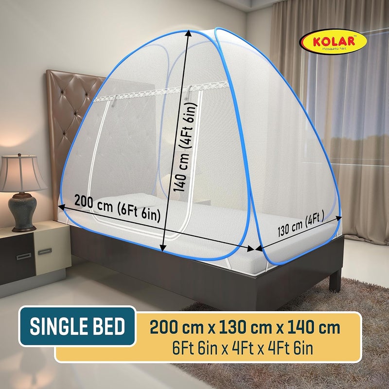KOLAR Supreme On Mosquito Net for Single BedPolyester 30 GSMFoldable Machardani Strong and DurableTent Type Corrosion Resistant Blue Color - Image 2