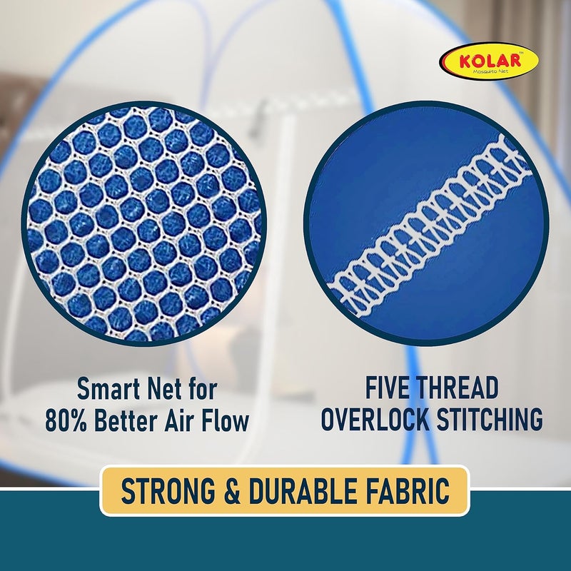 KOLAR Supreme On Mosquito Net for Single BedPolyester 30 GSMFoldable Machardani Strong and DurableTent Type Corrosion Resistant Blue Color - Image 5