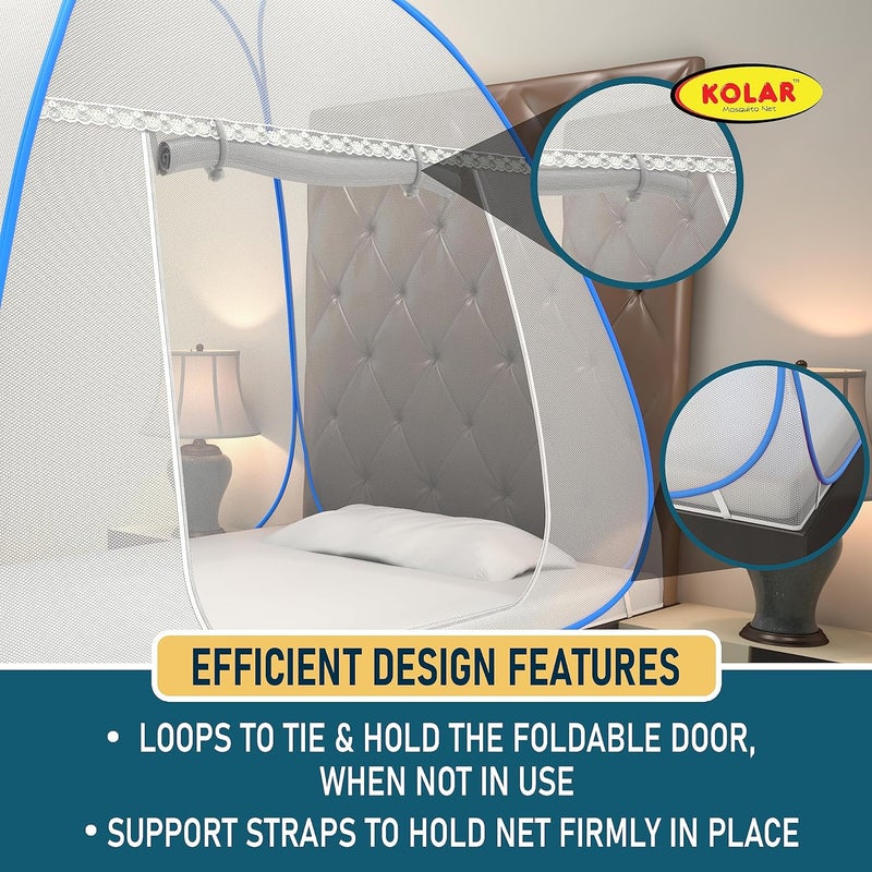 KOLAR Supreme On Mosquito Net for Single BedPolyester 30 GSMFoldable Machardani Strong and DurableTent Type Corrosion Resistant Blue Color - Image 4