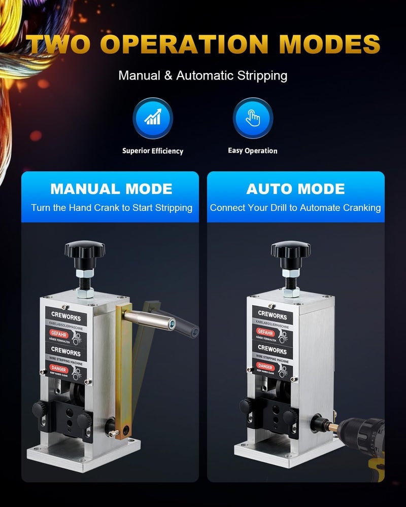 CREWORKS Manual Wire Stripper Machine, 0.06"-1" Wire Stripping Machine, Wire Stripping Tool for 1.5-25mm Scrap Wire, Drill Powered Cable Stripper for DIY Cable, Copper Wire Stripper for Leftover Cable - Image 2
