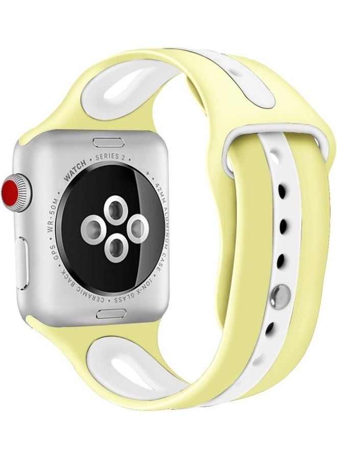 NIBEMINENT Two Tone Silicone Open Watchband for Apple Watch Series 7/6/SE/5/4/3/2/1 42/44/45mm Yellow/White - Image 1