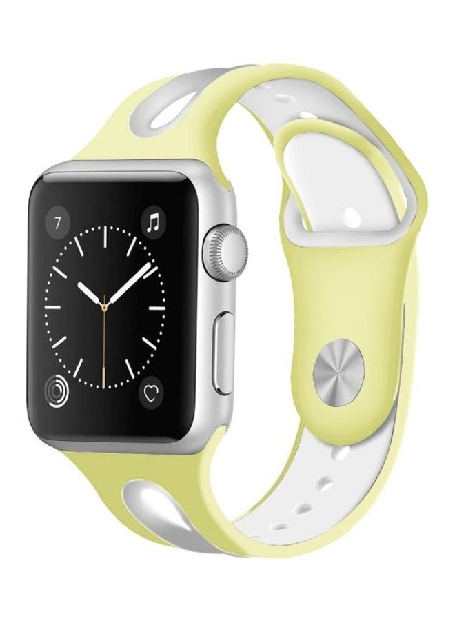 NIBEMINENT Two Tone Silicone Open Watchband for Apple Watch Series 7/6/SE/5/4/3/2/1 42/44/45mm Yellow/White - Image 3