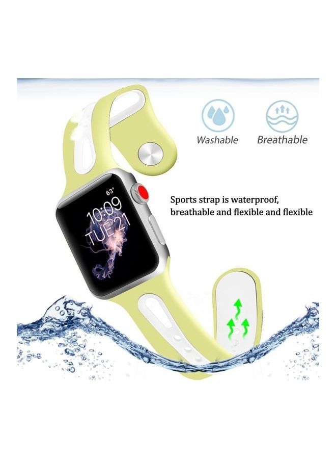NIBEMINENT Two Tone Silicone Open Watchband for Apple Watch Series 7/6/SE/5/4/3/2/1 42/44/45mm Yellow/White - Image 5