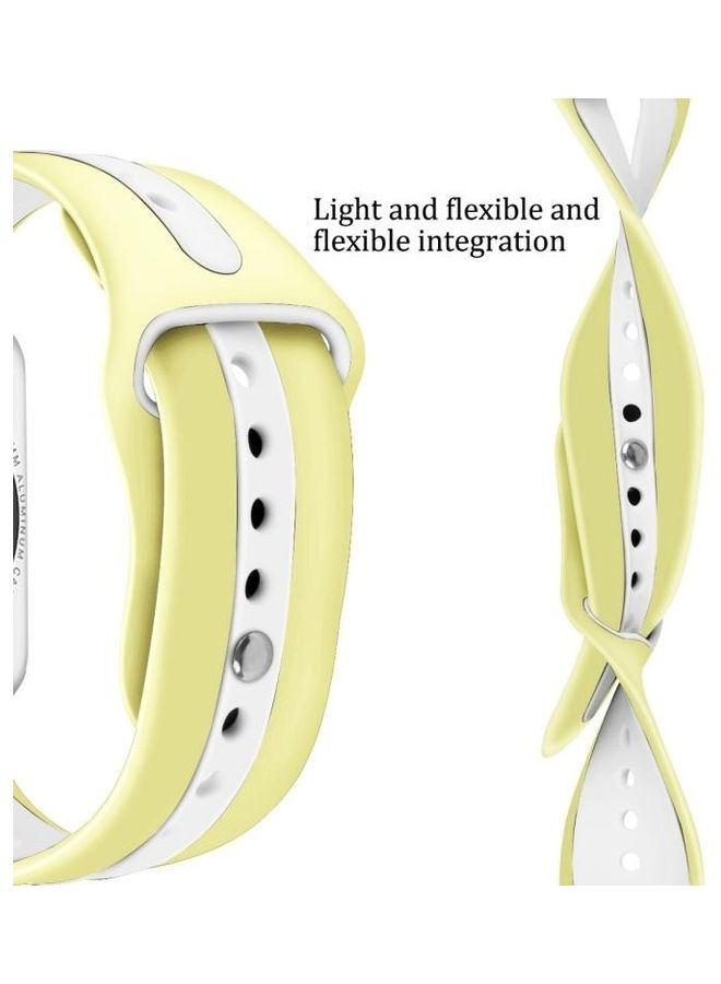 NIBEMINENT Two Tone Silicone Open Watchband for Apple Watch Series 7/6/SE/5/4/3/2/1 42/44/45mm Yellow/White - Image 4