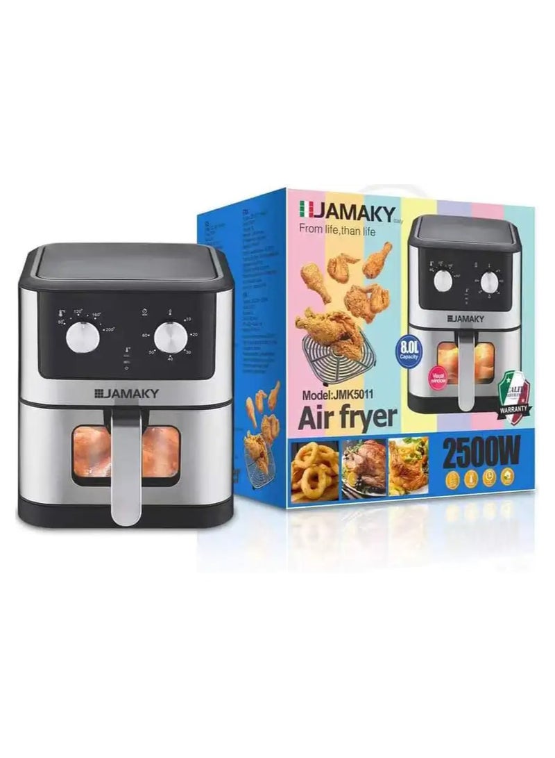 جامايكا مقلاة هوائية بدون زيت من جاماكي، 2500 واط، 8.0 لتر، فضي - JMK-5011 - Image 5