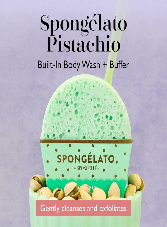 SPONGELLÉ Spongelato Loofah Exfoliating Body Scrubber by Spongelle | Infused with Body Wash | Bath & Shower Loofah for Women | 14+ uses | Pistachio Gelato Inspired - Image 2