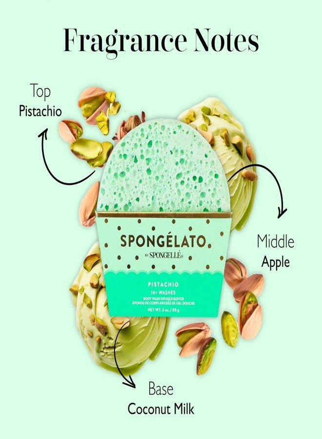 SPONGELLÉ Spongelato Loofah Exfoliating Body Scrubber by Spongelle | Infused with Body Wash | Bath & Shower Loofah for Women | 14+ uses | Pistachio Gelato Inspired - Image 3