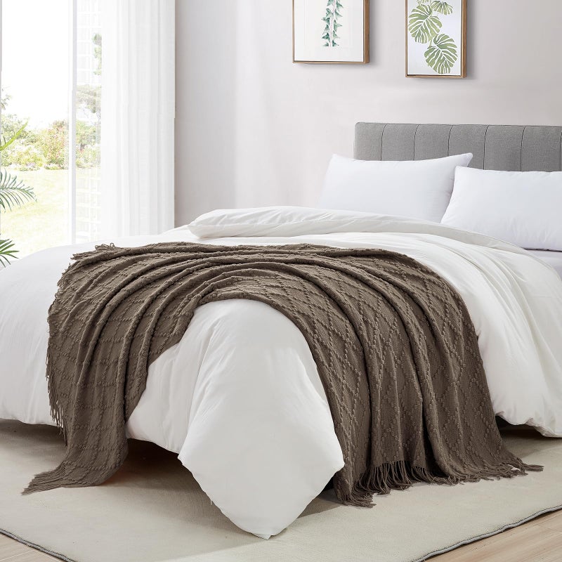 Bourina Brown Throw Blanket 50 X70 Inches Jacquard Argyle Throw Textured Solid Soft Throws And Blankets For Sofa Or Bed Knitted Decorative Blanket - Image 3
