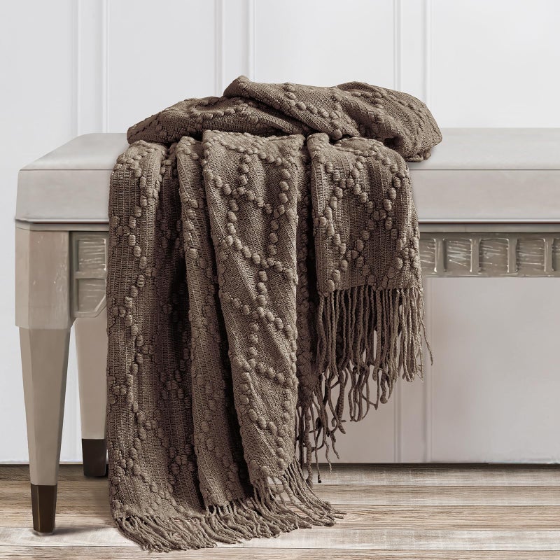 Bourina Brown Throw Blanket 50 X70 Inches Jacquard Argyle Throw Textured Solid Soft Throws And Blankets For Sofa Or Bed Knitted Decorative Blanket - Image 5