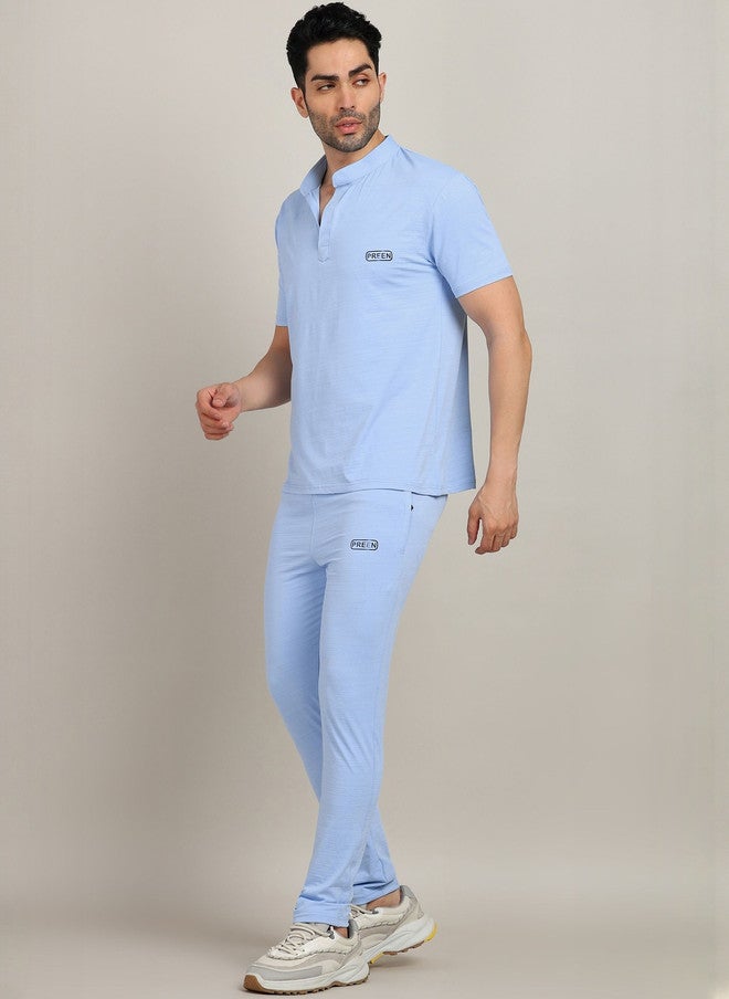 PREEN Men Blue T-Shirt & Trackpant Co-Ord Set - Image 2