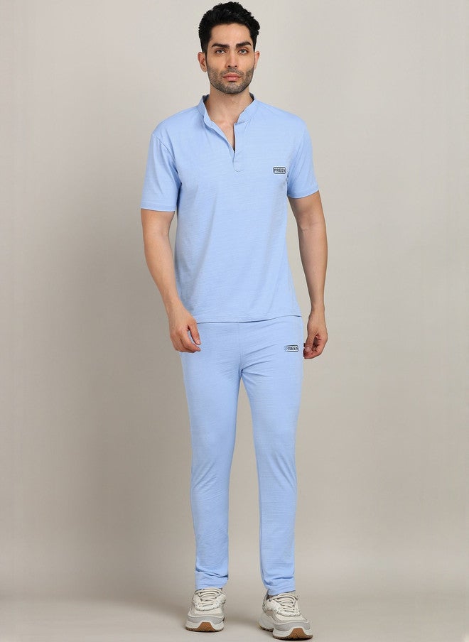 PREEN Men Blue T-Shirt & Trackpant Co-Ord Set - Image 1