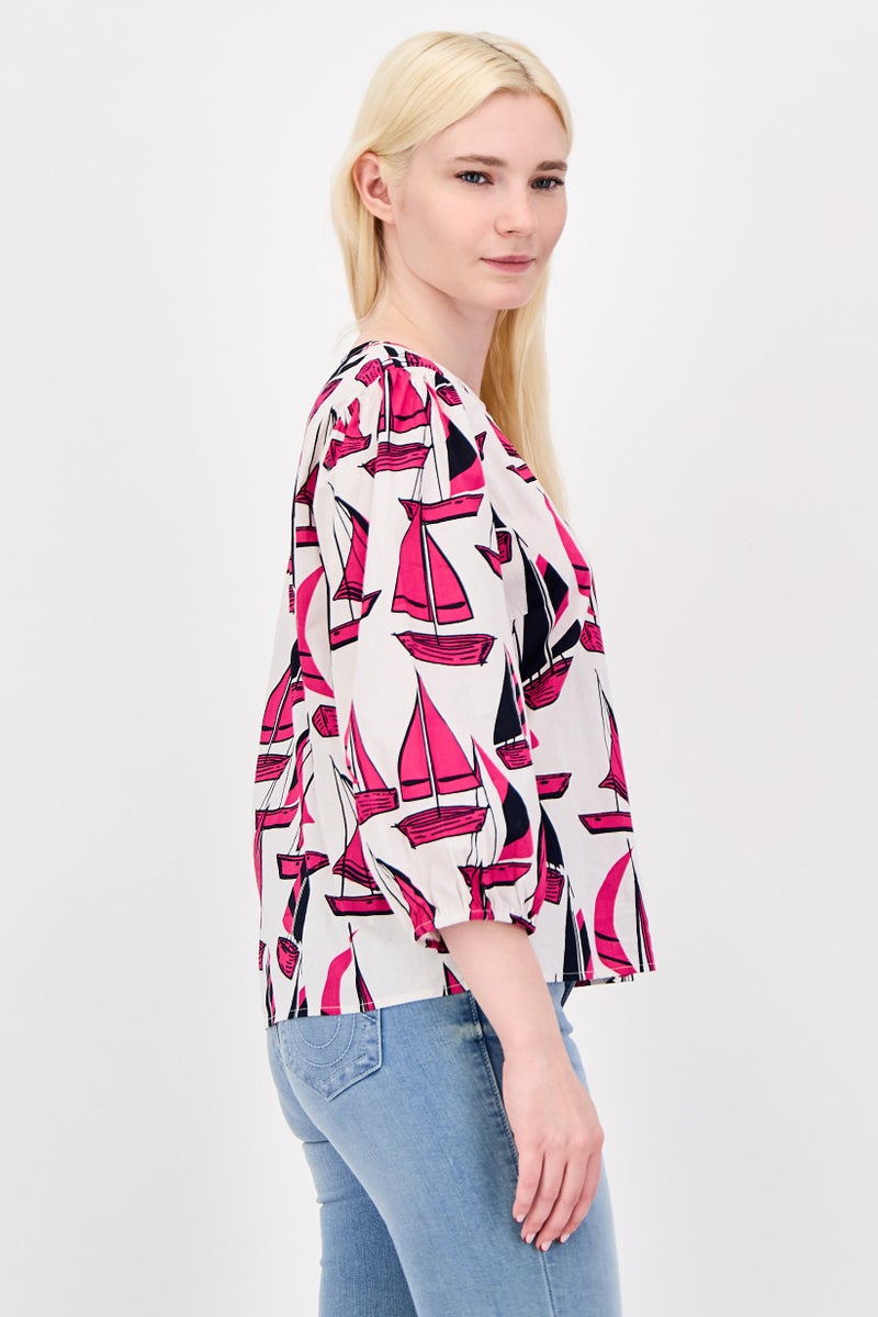 Fire & Glory Women Round Neck 3/4 Sleeve Allover Print Blouse, Multicolor - Image 4