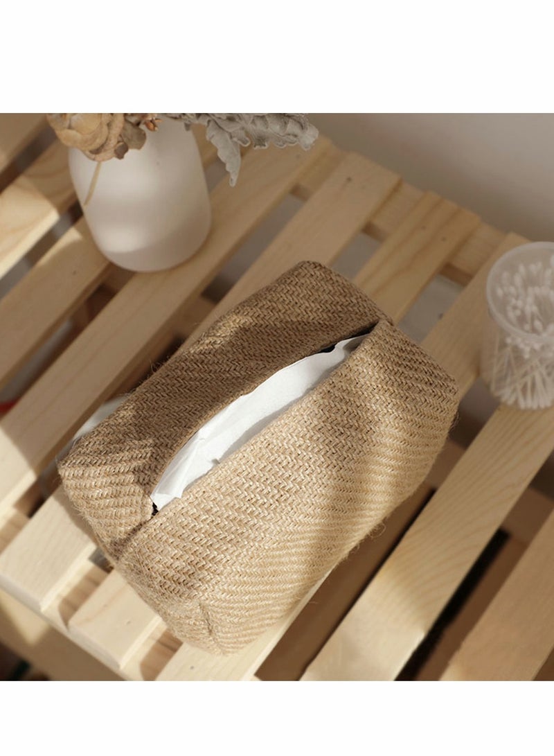 Excefore Linen Tissue Box Napkin Cover, Japanese Style Cotton And Linen Cloth Art Pumping Box Simple Homestay Concave Shape Storage Bag Creative Home Living Room Dining Table - Image 3