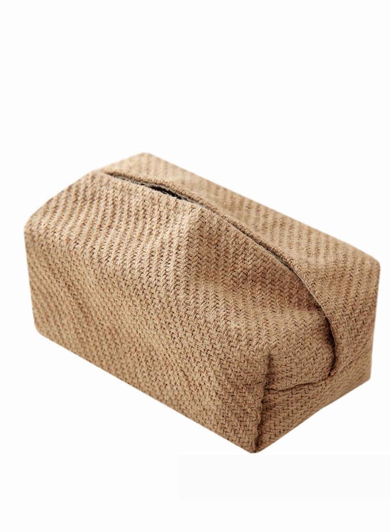 Excefore Linen Tissue Box Napkin Cover, Japanese Style Cotton And Linen Cloth Art Pumping Box Simple Homestay Concave Shape Storage Bag Creative Home Living Room Dining Table - Image 1