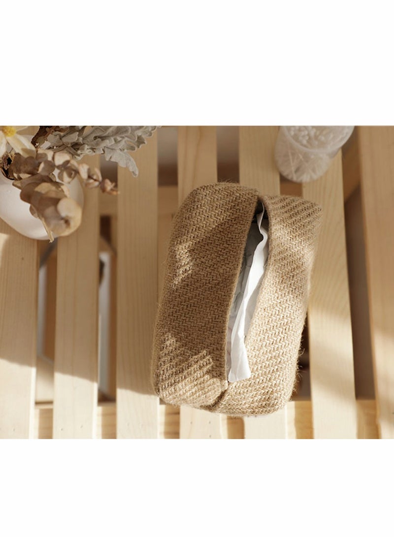 Excefore Linen Tissue Box Napkin Cover, Japanese Style Cotton And Linen Cloth Art Pumping Box Simple Homestay Concave Shape Storage Bag Creative Home Living Room Dining Table - Image 4