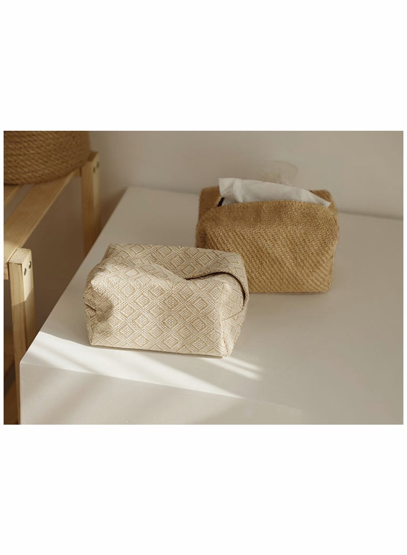 Excefore Linen Tissue Box Napkin Cover, Japanese Style Cotton And Linen Cloth Art Pumping Box Simple Homestay Concave Shape Storage Bag Creative Home Living Room Dining Table - Image 5
