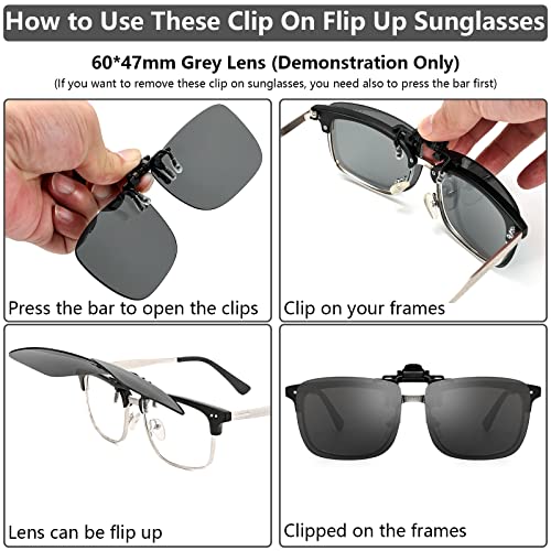CAXMAN Clip On Sunglasses for Men Polarized Over Prescription Glasses Rimless Flip Up Grey Lens 100% UV Protection Extra Large Size 61 * 51mm - Image 5