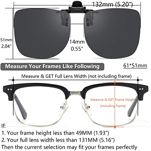 CAXMAN Clip On Sunglasses for Men Polarized Over Prescription Glasses Rimless Flip Up Grey Lens 100% UV Protection Extra Large Size 61 * 51mm - Image 4