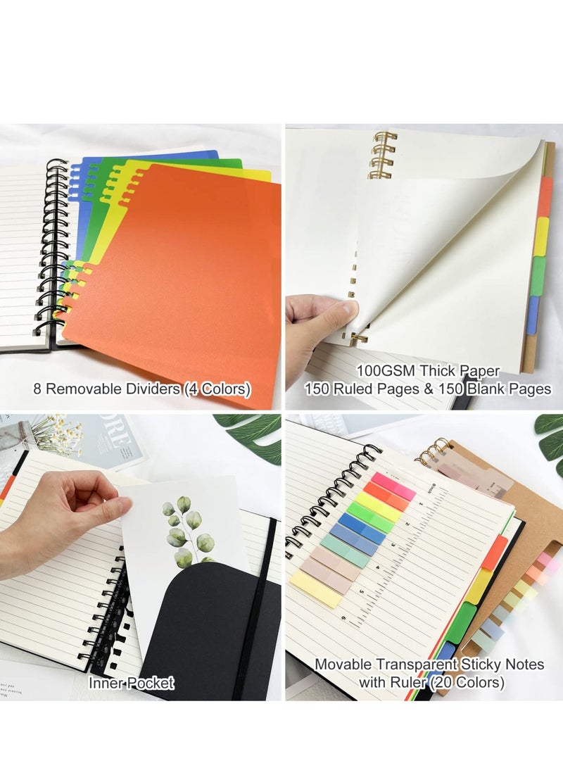 Spiral Notebook for Work, 2 Pack A5 Hardcover Notebooks College Ruled with Dividers Tabs Large Bound Journal - Image 2