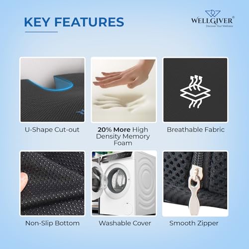 WELLGIVER Memory Foam Coccyx Seat Cushion for Tailbone & Back Pain Relief–Orthopedic Chair Pad for Office, Car, Home U-Shaped Comfort Seat Support for Sciatica, Lower Back Pain | 18 x 15 x 3 Inch - Image 5