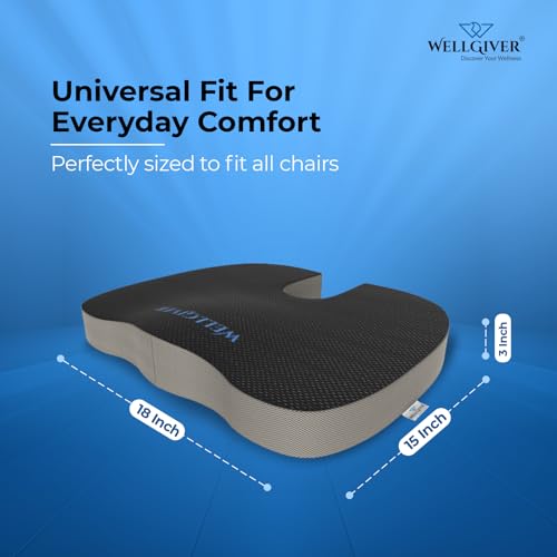 WELLGIVER Memory Foam Coccyx Seat Cushion for Tailbone & Back Pain Relief–Orthopedic Chair Pad for Office, Car, Home U-Shaped Comfort Seat Support for Sciatica, Lower Back Pain | 18 x 15 x 3 Inch - Image 2