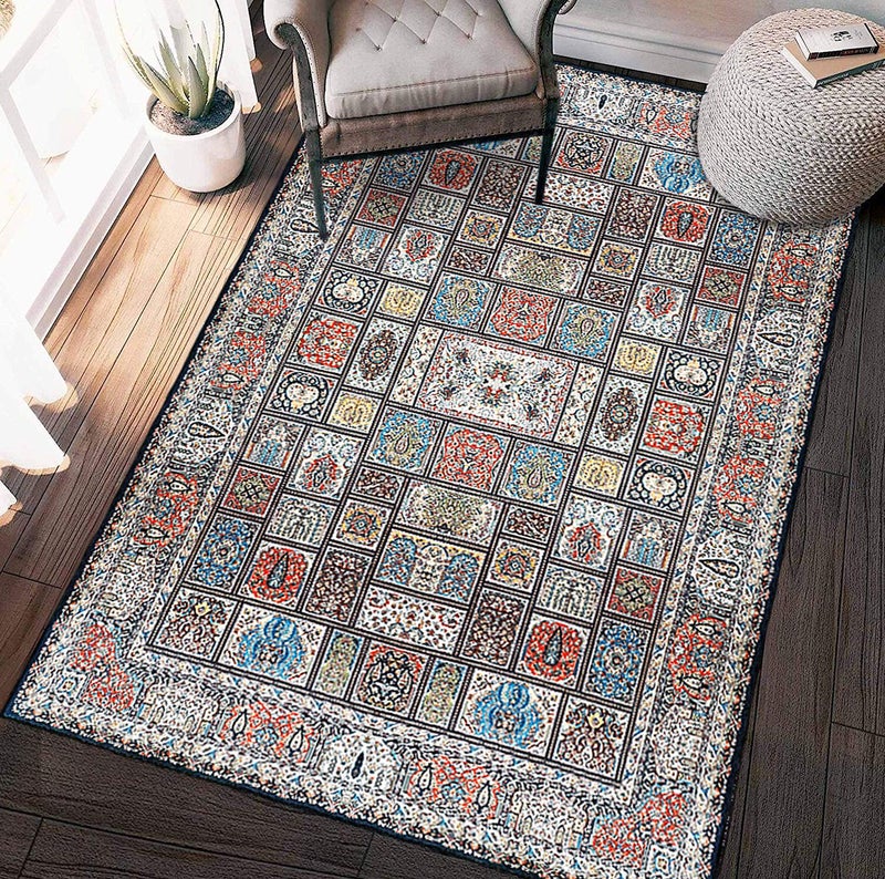 Status Contract Ice Silk Velvet Touch Persian | Kashmiri | Vintage | Carpet | Rug | with Anti Slip Backing for Bed Room|Living Area|Home|Office|Kids Room|(4 X 6 Feet,Multi), Rectangular - Image 1