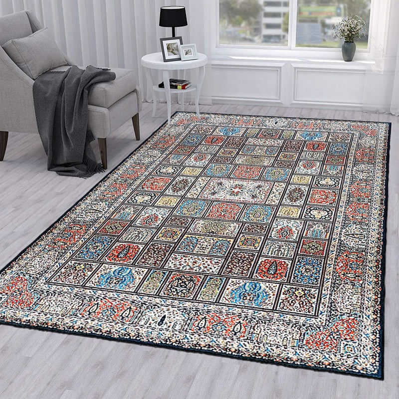 Status Contract Ice Silk Velvet Touch Persian | Kashmiri | Vintage | Carpet | Rug | with Anti Slip Backing for Bed Room|Living Area|Home|Office|Kids Room|(4 X 6 Feet,Multi), Rectangular - Image 3