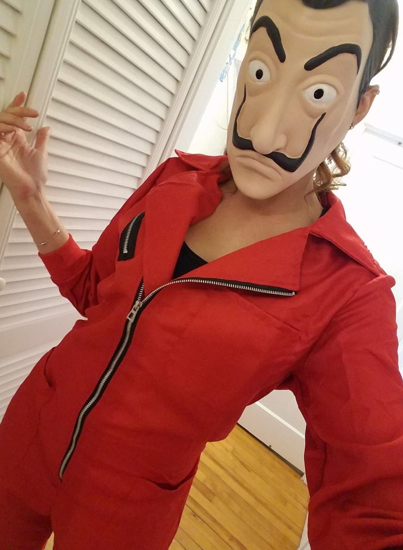 إسكدنيا طقم كامل من بدلة حمراء للجنسين بقناع لحفلات ال مقاس كبير - Image 4